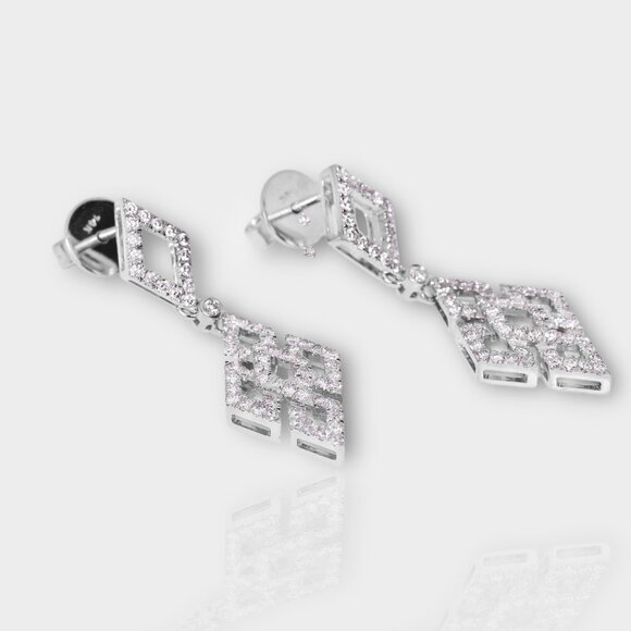 White Gold Diamond Mosaic Earrings - Picture 5 of 6